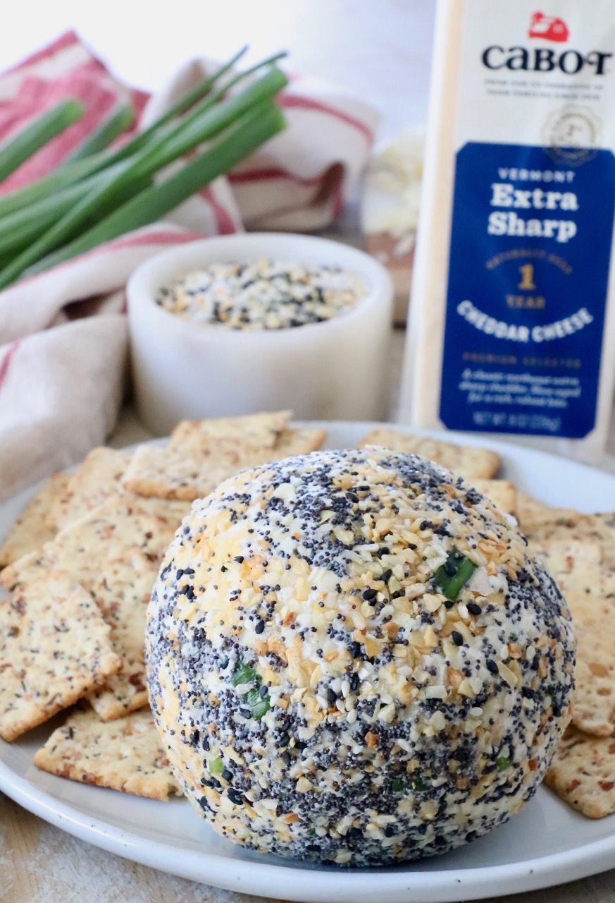 cheese ball on plate with crackers