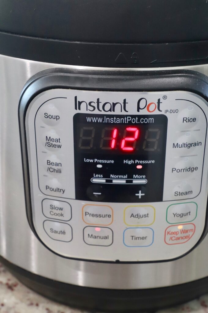 Instant Pot with the timer set to 12 minutes