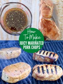 collage of images showing how to make marinated grilled pork chops