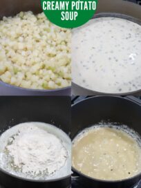 collage of images showing how to make potato soup