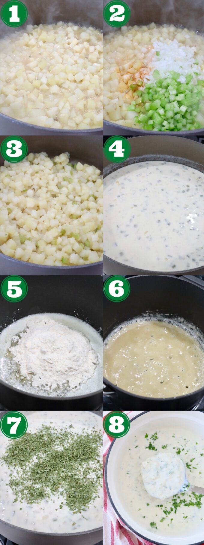 collage of images showing how to make potato soup