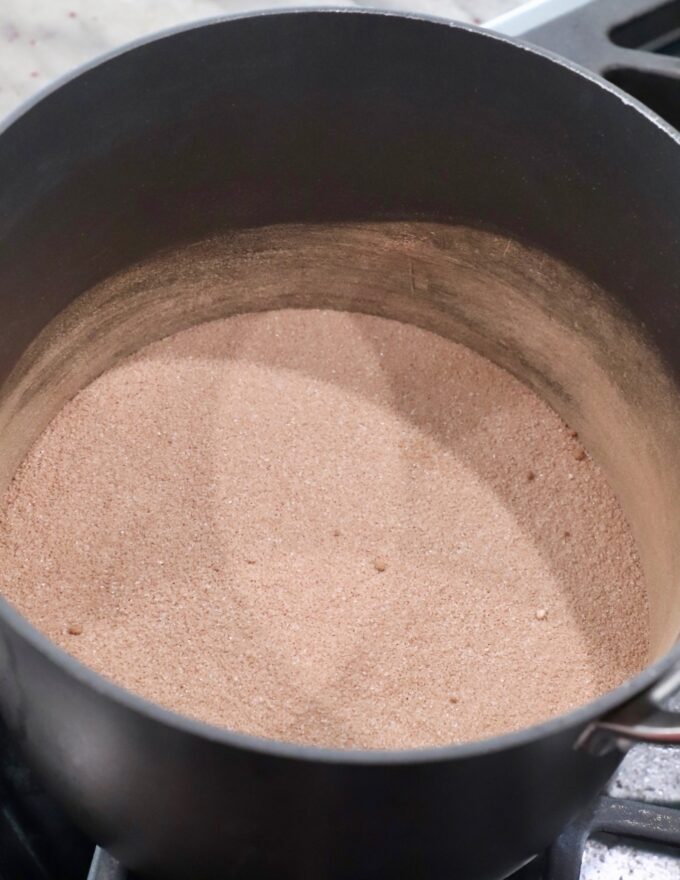 sugar and cocoa mixed together in saucepan