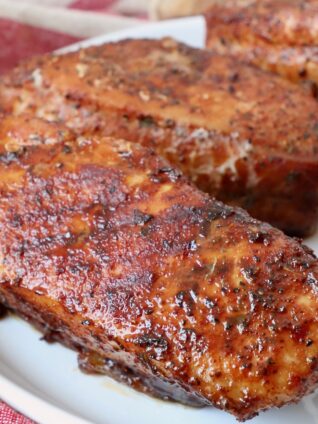 seasoned smoked pork chops on plate