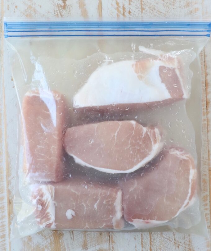 pork chops in a salt brine in large zipper bag