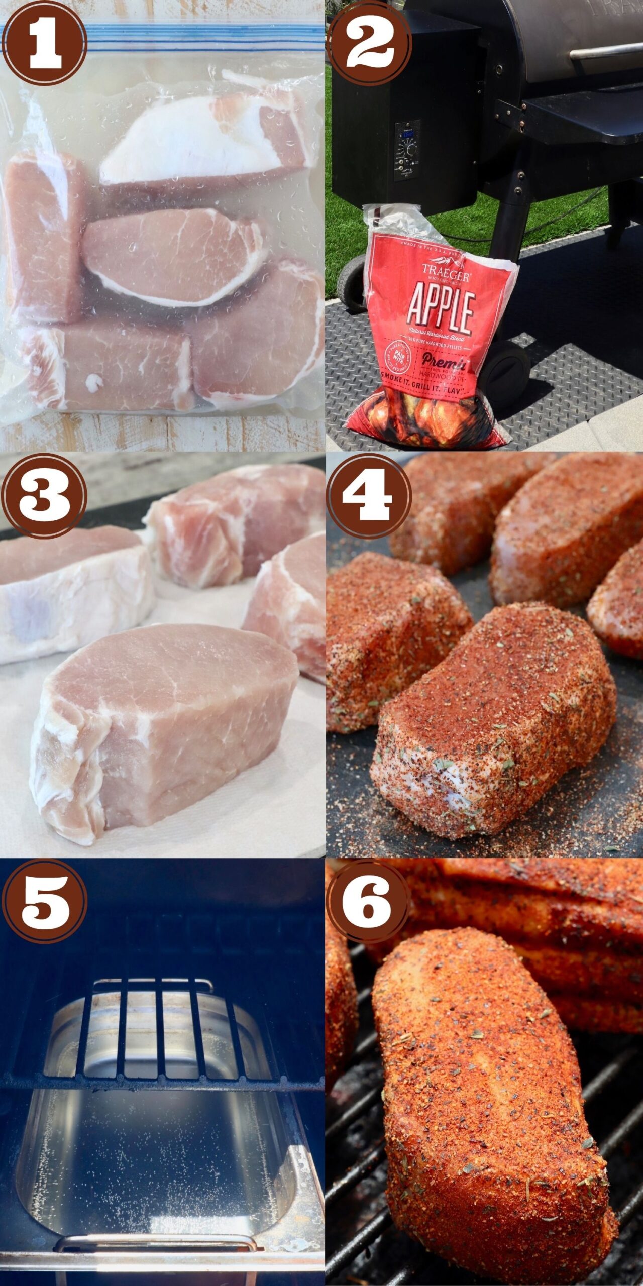 collage of images showing how to make smoked pork chops