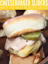 cheeseburger slider with burger sauce and pickles