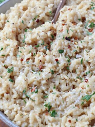 risotto in bowl with fork