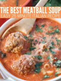 meatball soup in bowl with spoon
