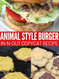collage of images showing how to make In N Out animal style cheeseburgers