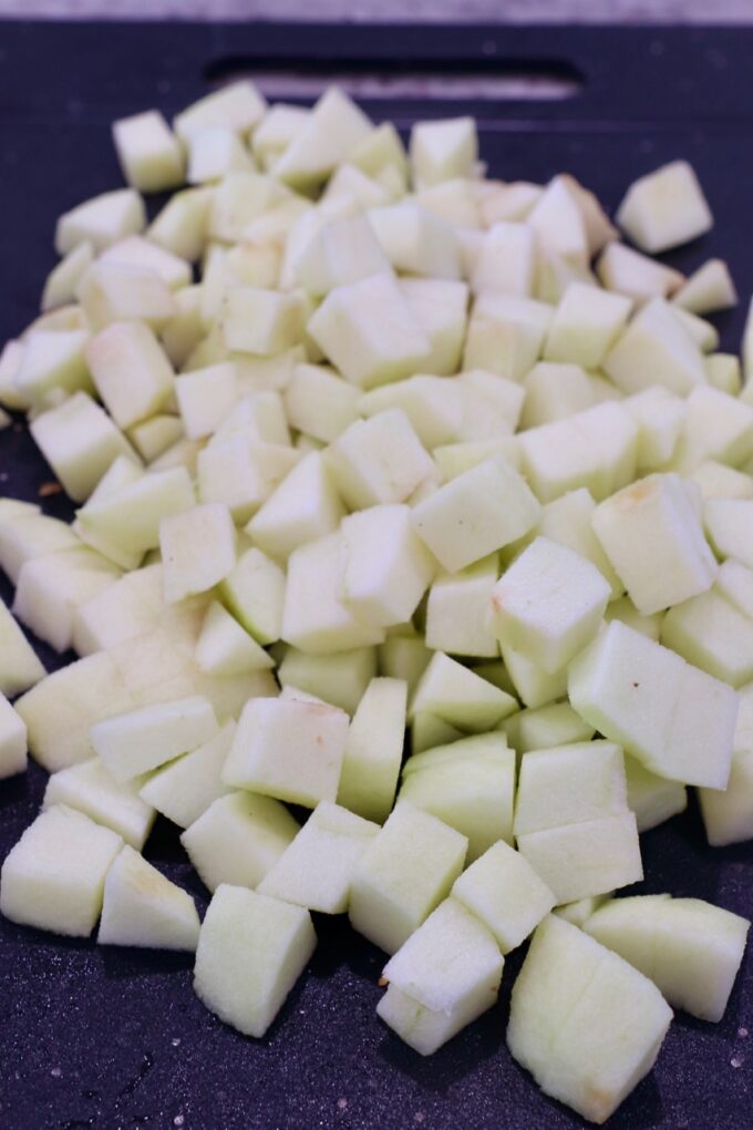 diced apples on cutting board