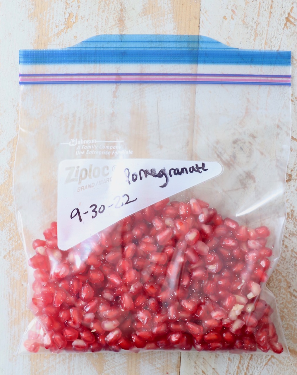 pomegranate arils in freezer bag