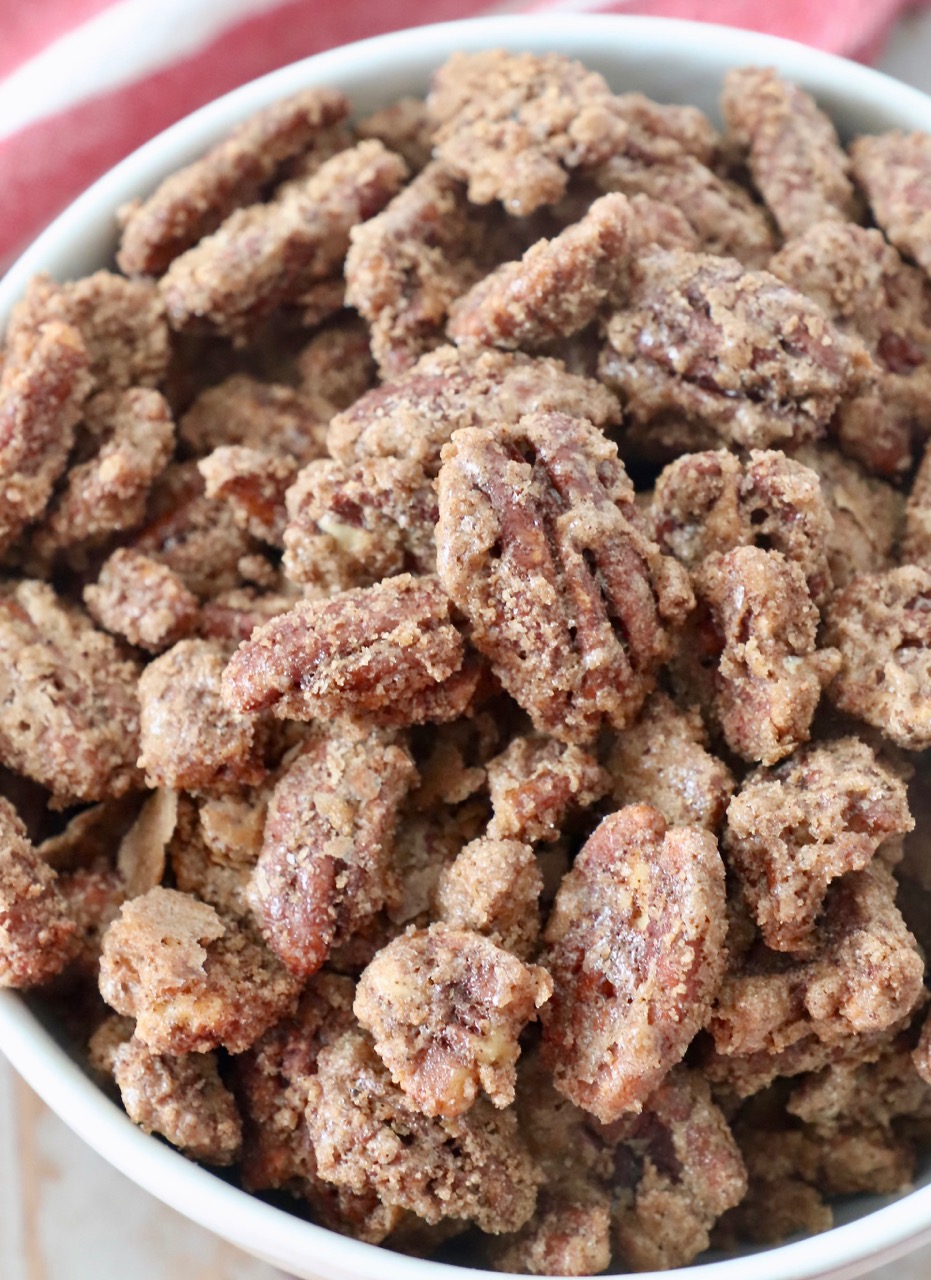 candied pecans in bowl