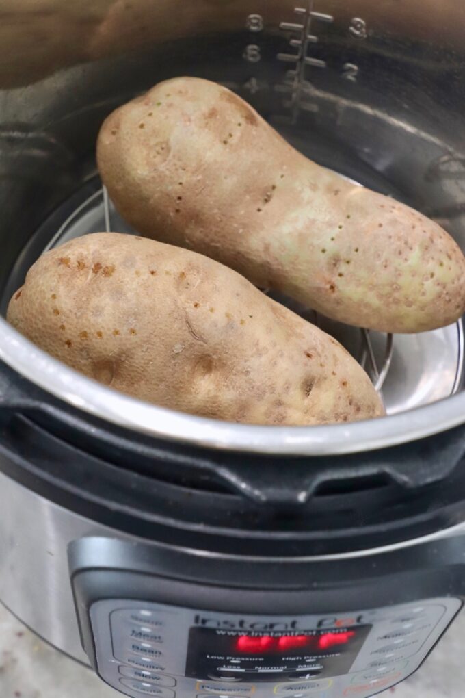 two large russet potatoes in Instant Pot