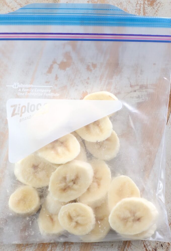 frozen banana slices in plastic zipper bag