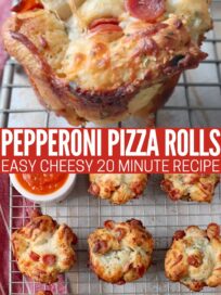 baked pepperoni pizza rolls on wire rack
