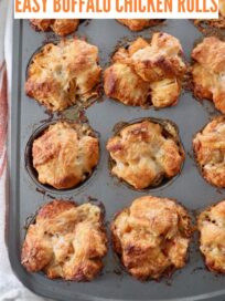 baked buffalo chicken pull apart rolls in muffin tin
