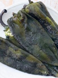 roasted poblano peppers on plate