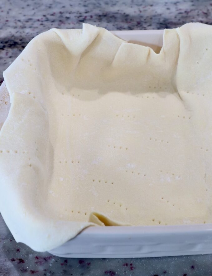 puff pastry dough in square baking dish