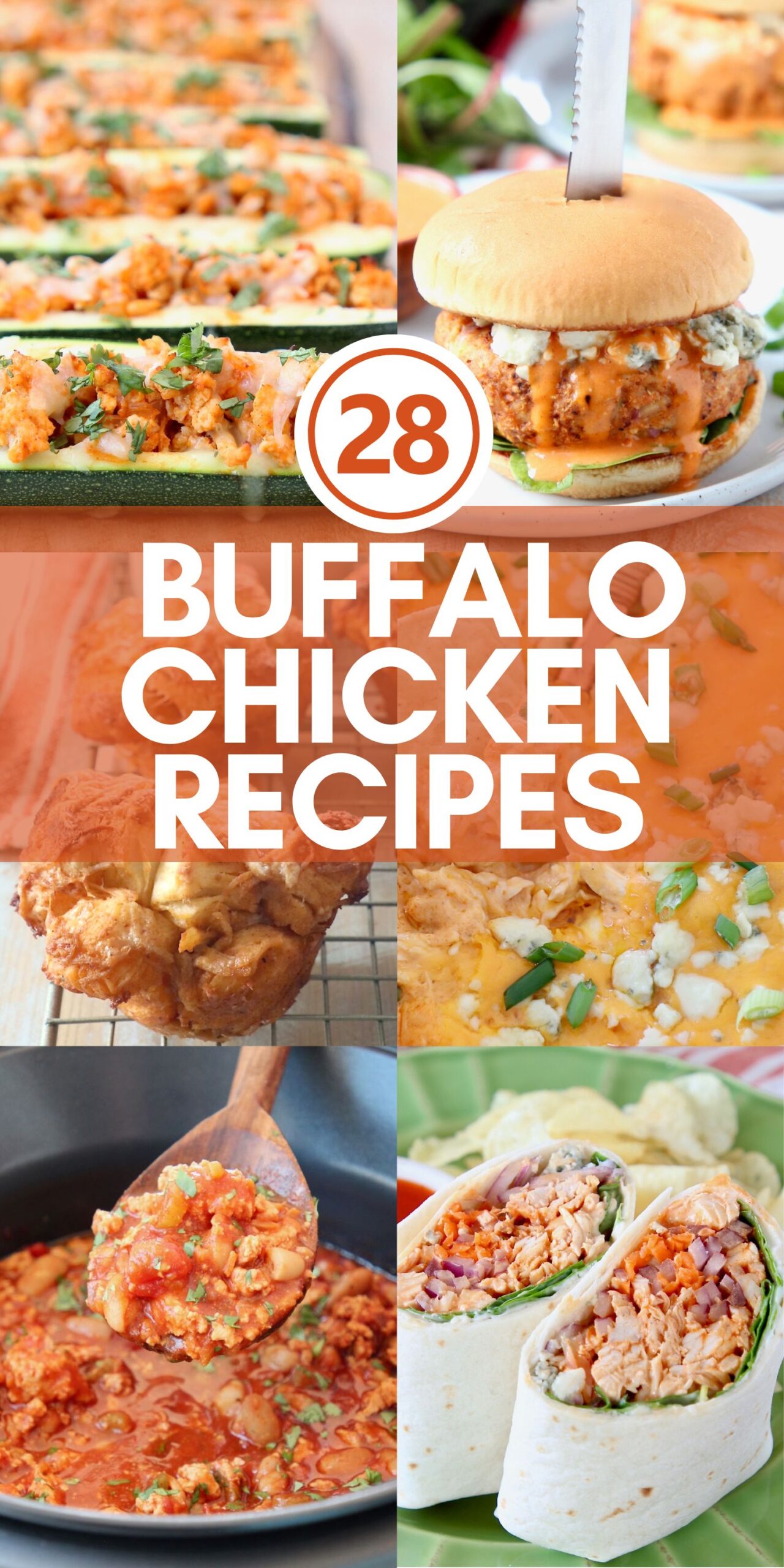 collage of images showing different recipes with buffalo chicken