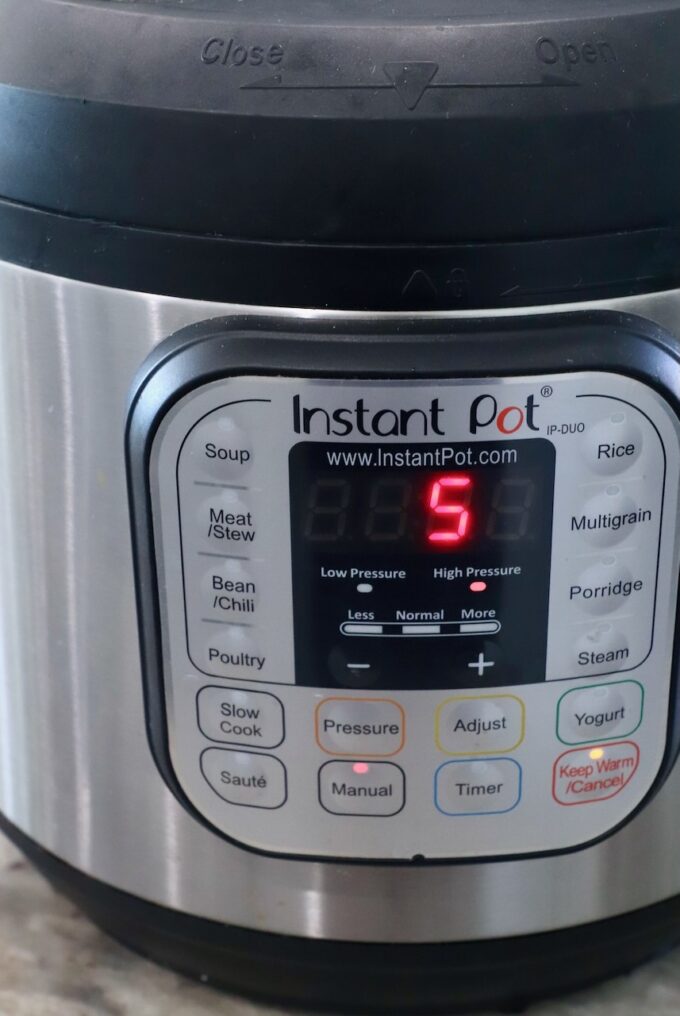 Instant Pot with timer set to 5 minutes