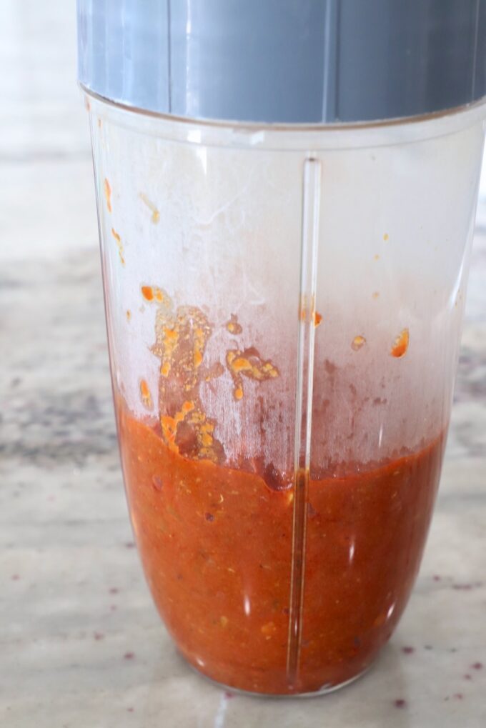 pureed tomato sauce in blender