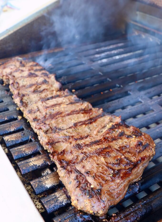 grilled skirt steak on grill