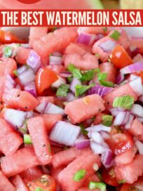 watermelon salsa in white bowl