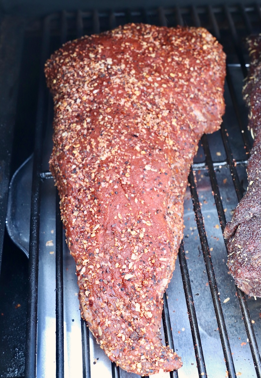 seasoned uncooked tri tip on smoker