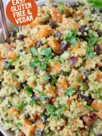 Mexican sweet potato salad in bowl with forks