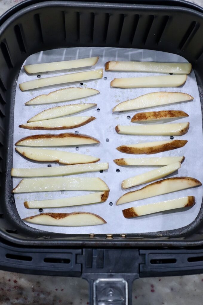 uncooked french fries in air fryer