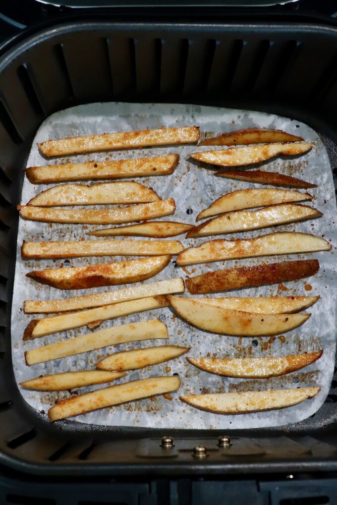 cooked french fries in air fryer basket