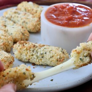 hands pulling apart a mozzarella stick