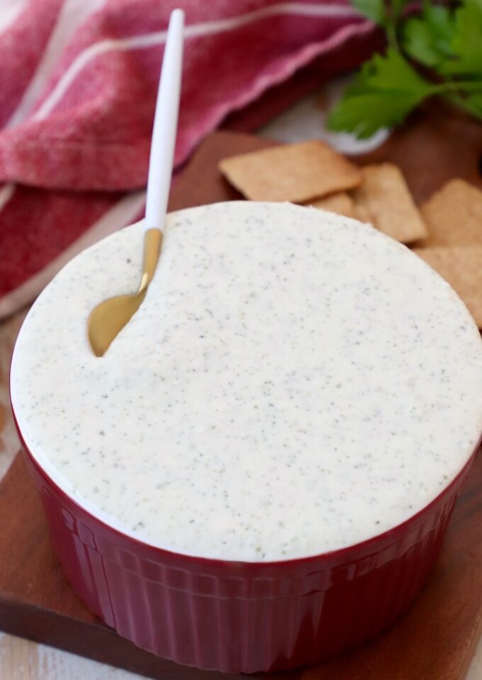 creamy Greek yogurt dip in bowl with spoon
