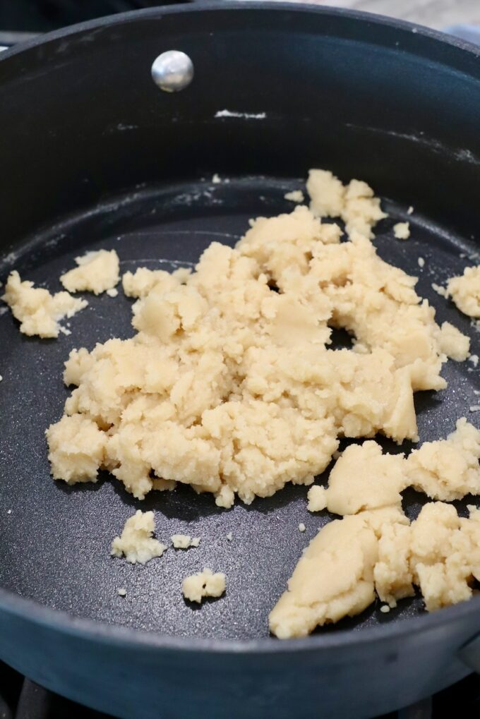crumbled roux in skillet