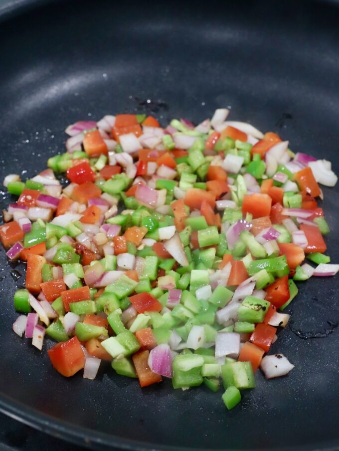 diced vegetables in skillet