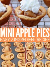 baked mini apple pies in muffin tin and on wire cooling rack