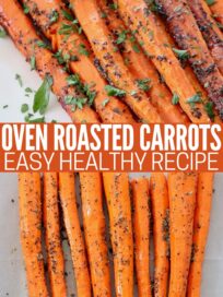 seasoned carrots cooked on plate and uncooked on parchment-lined baking sheet