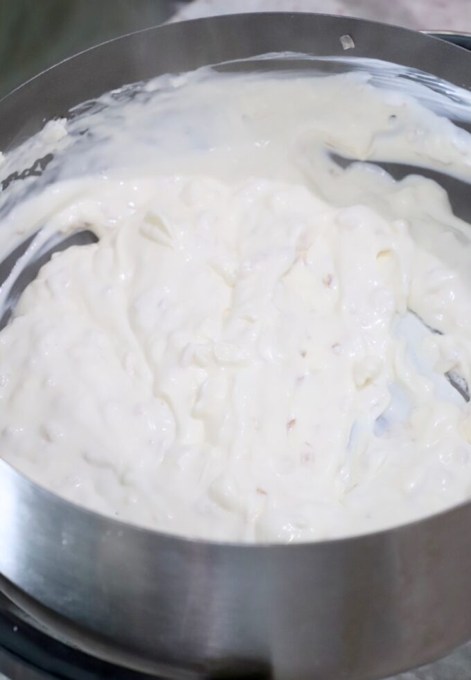 melted cream cheese in fondue pot