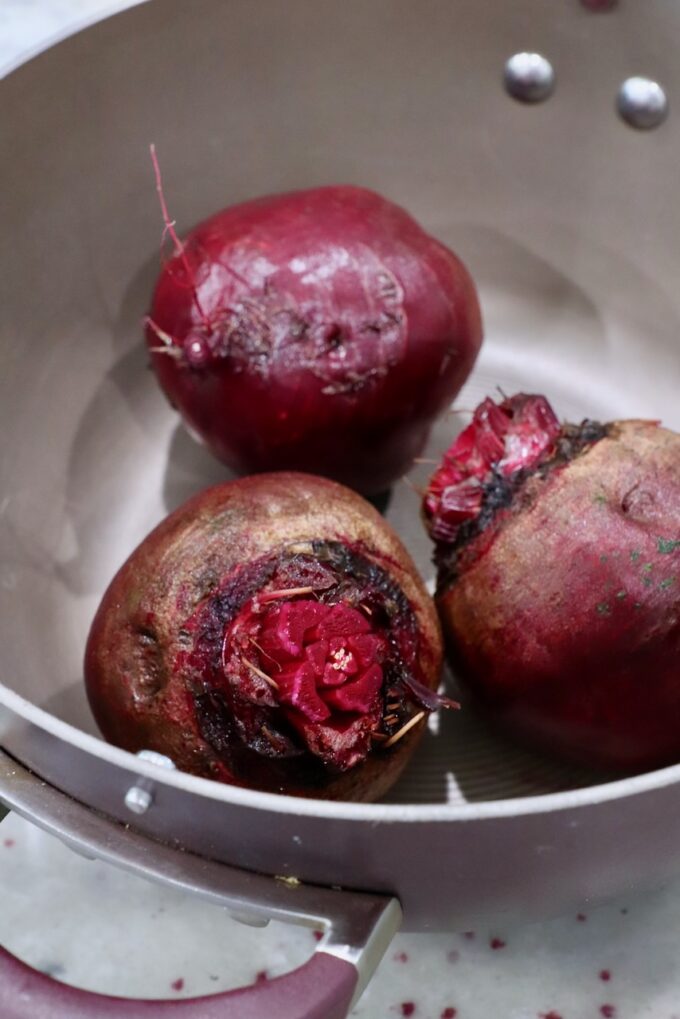 raw beets in a pot