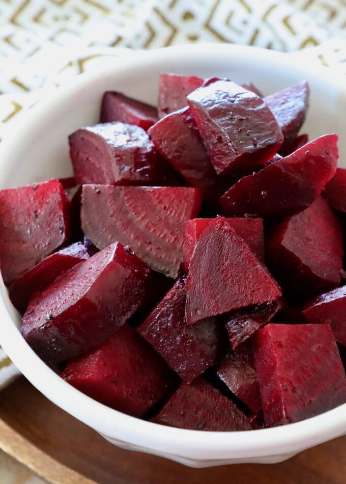 roasted cubed beets in bowl
