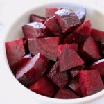 cooked diced beets in bowl