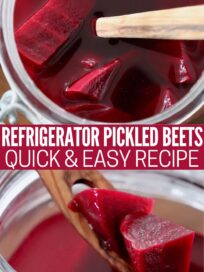 pickled beets in jar with wooden fork
