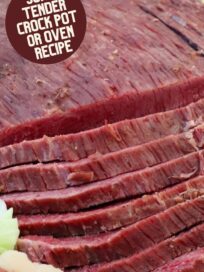 sliced cooked corned beef on platter