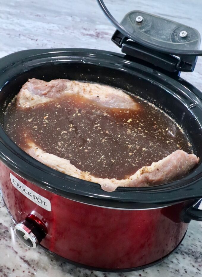 corned beef brisket in crock pot with beef broth