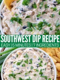 southwest dip in bowl topped with diced green onions