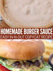 burger sauce in bowl and on burger on plate
