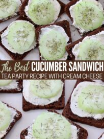 open faced cucumber tea sandwiches on plate