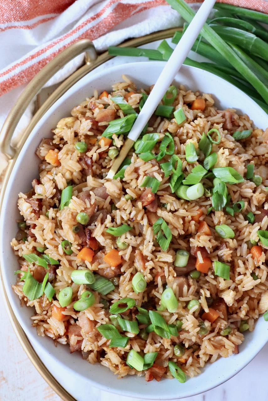 ham fried rice in bowl with spoon
