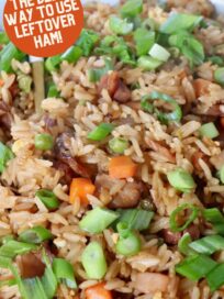 ham fried rice in bowl topped with diced green onions
