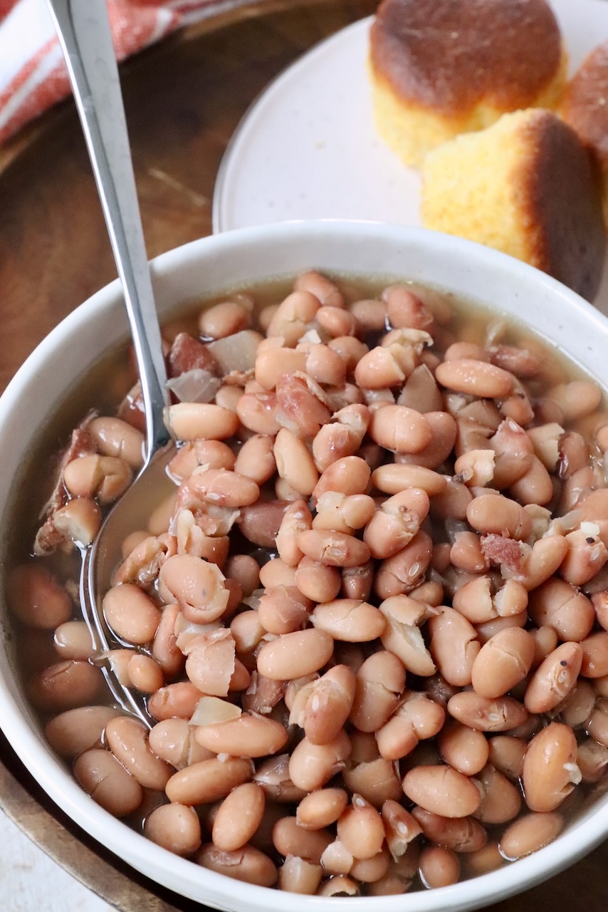 beans in bowl with spoon